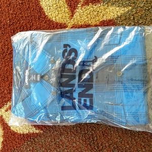 Lands End L Blue Plaid Long sleeve button up
